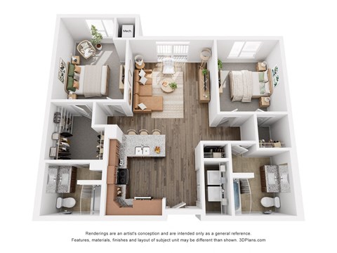 a 3d floor plan of a house with a bedroom and living room